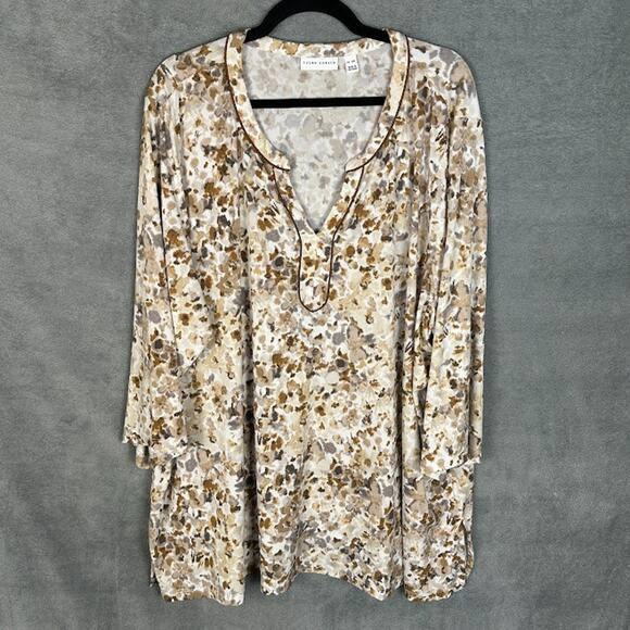 Susan Graver Top Womens 4X Brown Stretch Comfort V Neck Liquid Knit Office Tunic - Picture 1 of 10